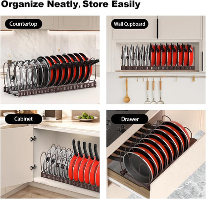 Housolution Pot and Pan Lid Organizer Holder Storage Rack, Black | 12"-23" Expandable, 14 Adjustable Dividers, Sturdy Metal Construction, Easy Assembly