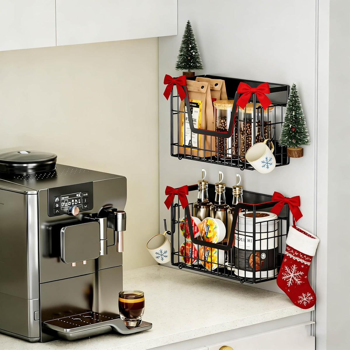 Magnetic Shelf for Fridge, Fruit Basket Magnet Shelves with 2 Hooks