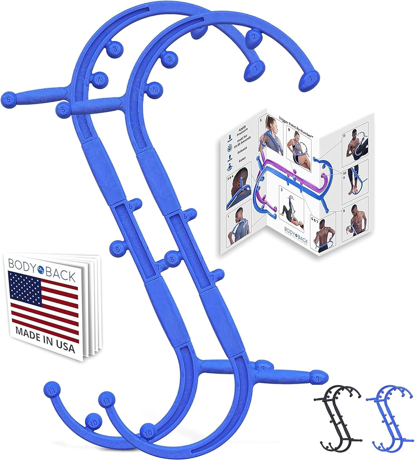 Body Back Buddy Classic Back Massager & Neck Massager for Pain Relief, Blue | USA Made Dual Massage Hooks For Back, Shoulder, And Neck, Muscle Knot Remover For Trigger Point Therapy And Full Body Relief