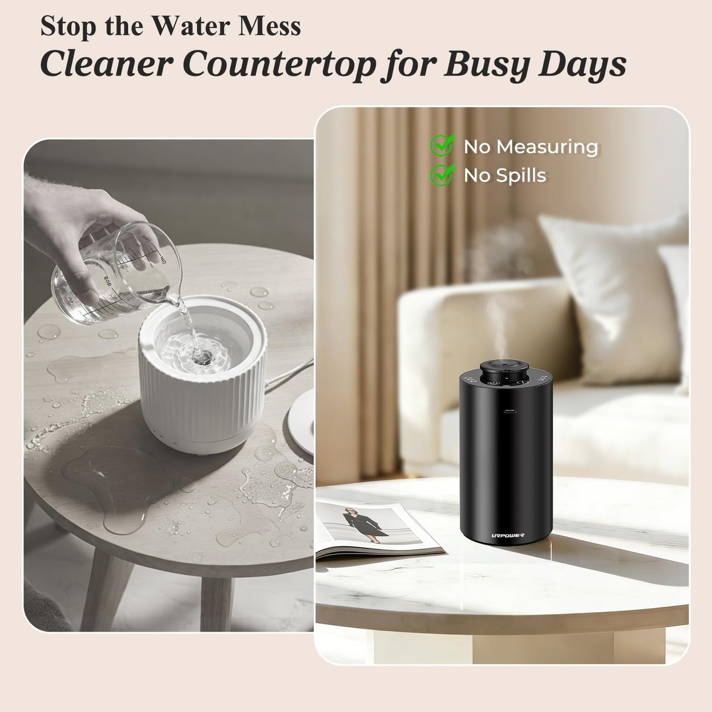 URPOWER Waterless Essential Oil Diffuser Cordless Mini Scent Diffuser 20mL | Includes 2 x 20mL Hotel-Inspired Essential Oils, Rechargeable Aluminum Waterless Diffuser for Car, Home & Office, Black