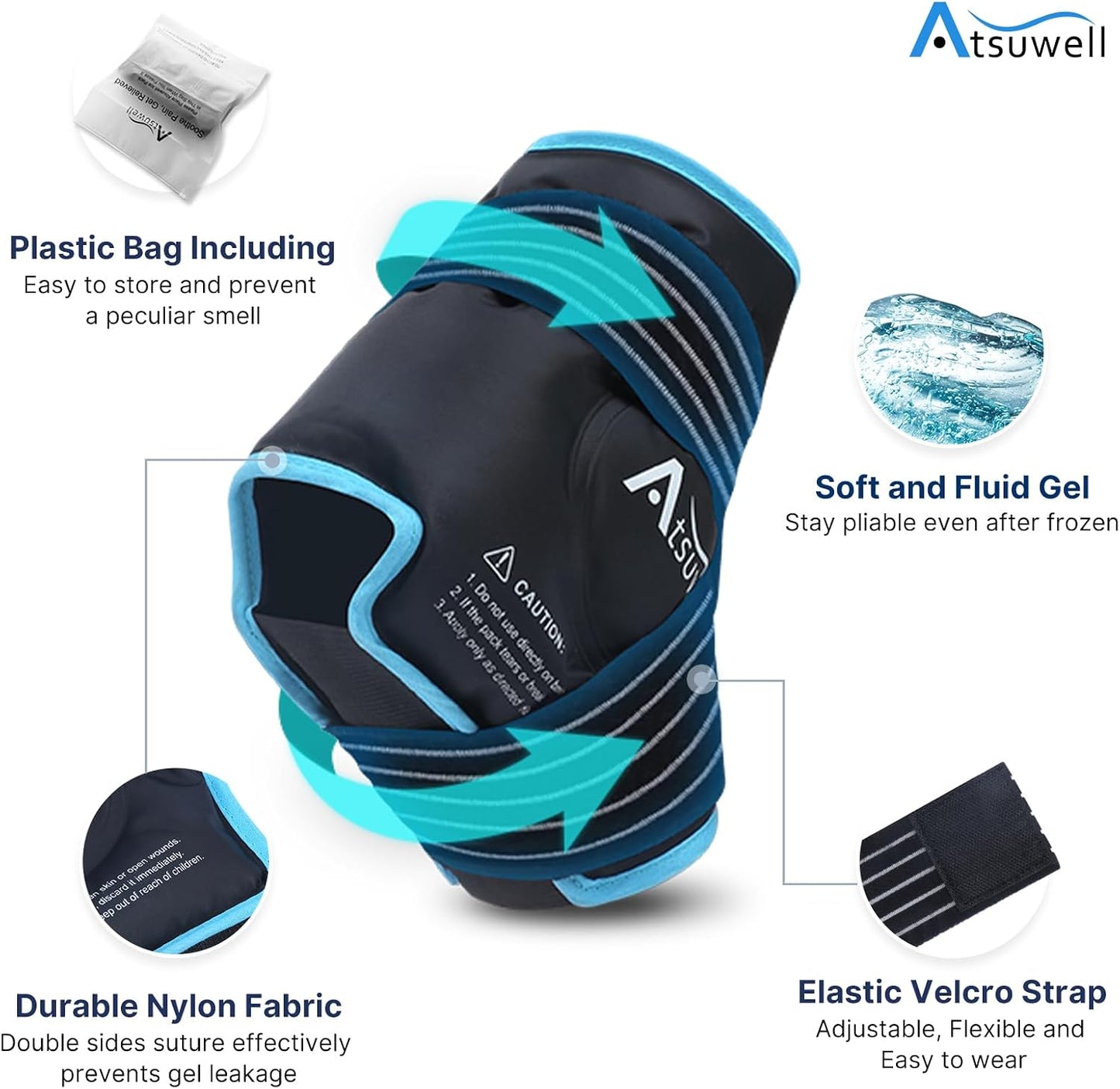 Atsuwell Ankle Ice Pack Wrap 2 Packs for Swelling & Spraine Relief, Black | Ease Plantar Fasciitis & Achilles tendonitis, Flexible Gel Wrap, Soft Plush Inner, Hands-Free Strap for Post-Surgery Recovery