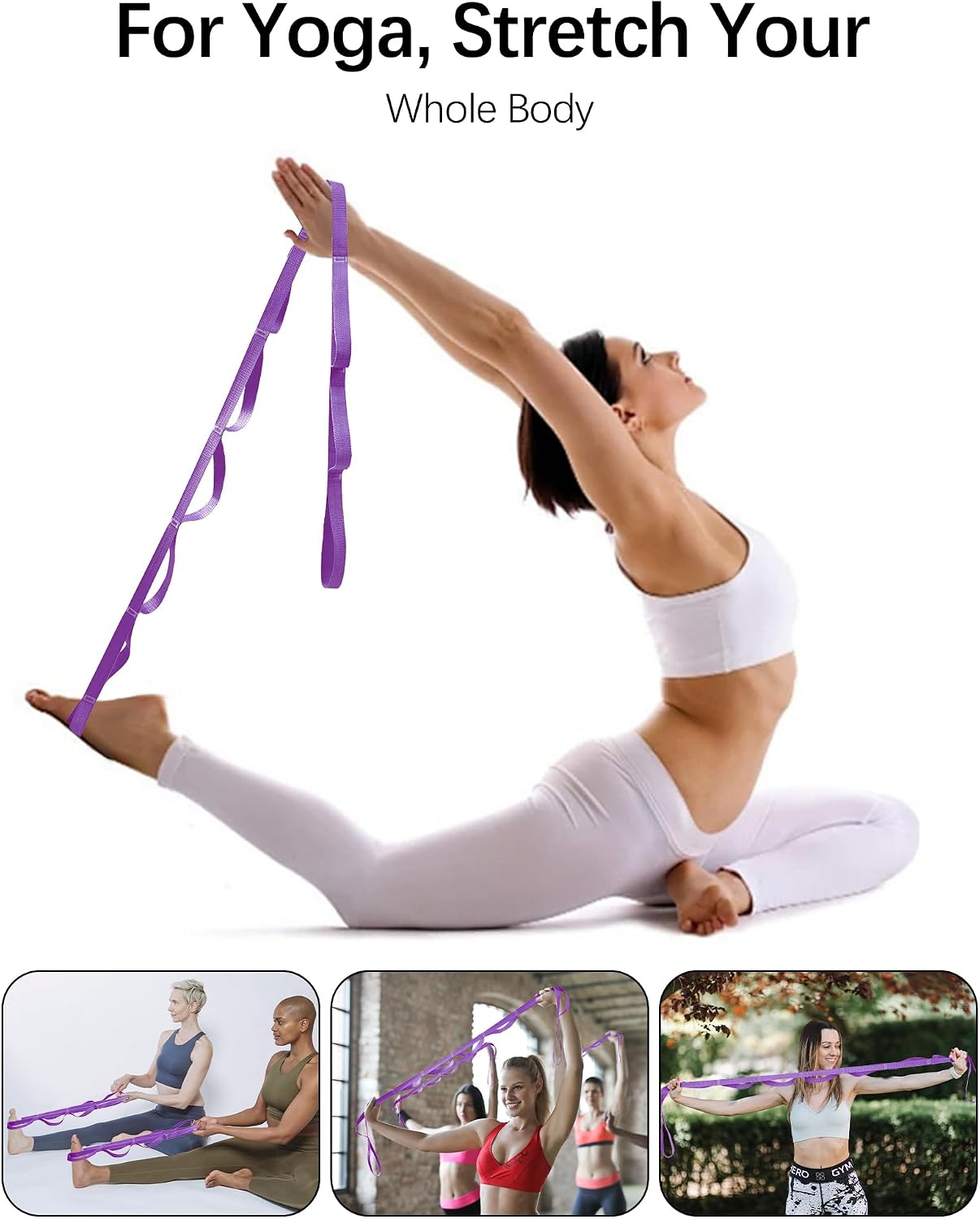 10 Loop Yoga Stretching Strap for Physical Therapy - Non-Elastic Exercise Band for Pilates, Yoga, Stretching for Women & Men