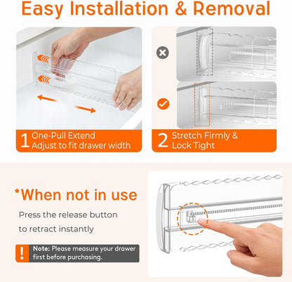 4 Pack 4" High Drawer Dividers for Clothes, 10.2"-16.5" Expandable | Dresser Drawer Organizers, Adjustable Plastic Clear Drawer Separators for Kitchen, Baby Clothing, Socks & Underwear Storage