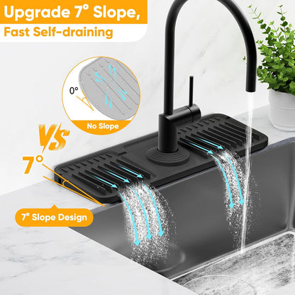 24'' Longer Faucet Mat for Kitchen Sink Splash Guard[7° Slope Fast Self-draining][Snap Lock Fit]Kitchen Sink Faucet Mat Splash Guard Kitchen Sink Area Water Splash Guard Behind Faucet Draining Mat