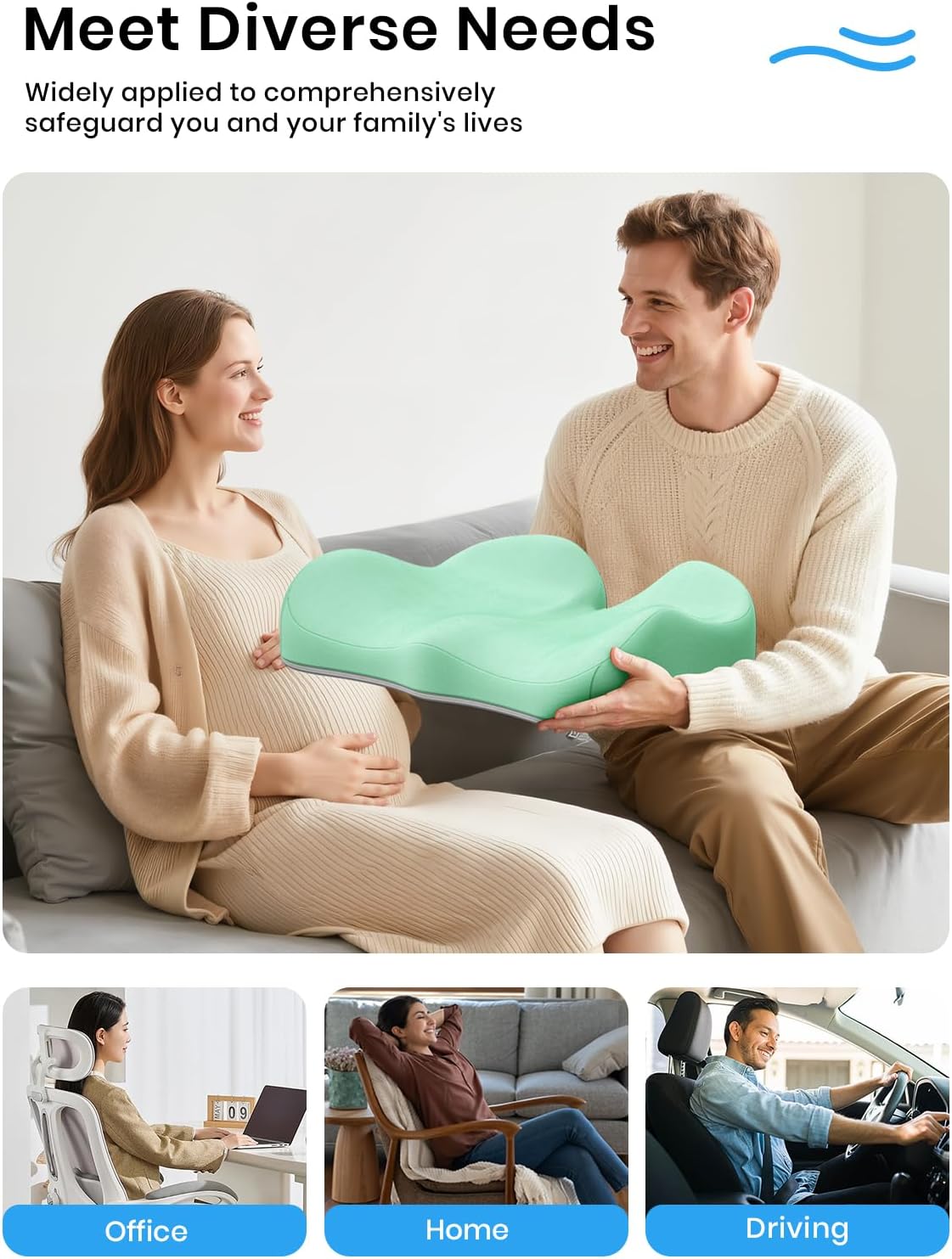 Benazcap Memory Foam Seat Cushion, Ergonomic Office Chair Pressure Relief