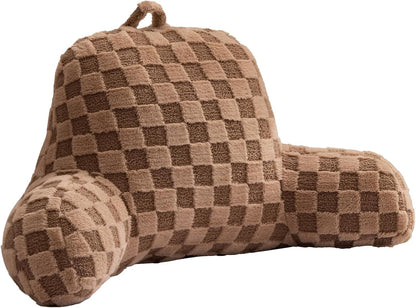 Aimuan Reading Pillow Checkered Bed Rest Wedge Backrest Checkerboard Pillow with Arms Back Support for Sitting Up in Bed Cushion Incline Rest Sleeping Snoring Pillow (Beige,Large)