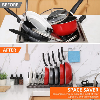 ROOHUA Pot and Pan Lid Organizer Rack for Under Cabinet, 12"-23" Expandable | 10 Adjustable Dividers, Holds Pan Lids, Cookware & Bakeware, Creates Tidy Cabinet Storage, Durable Metal, Bronze