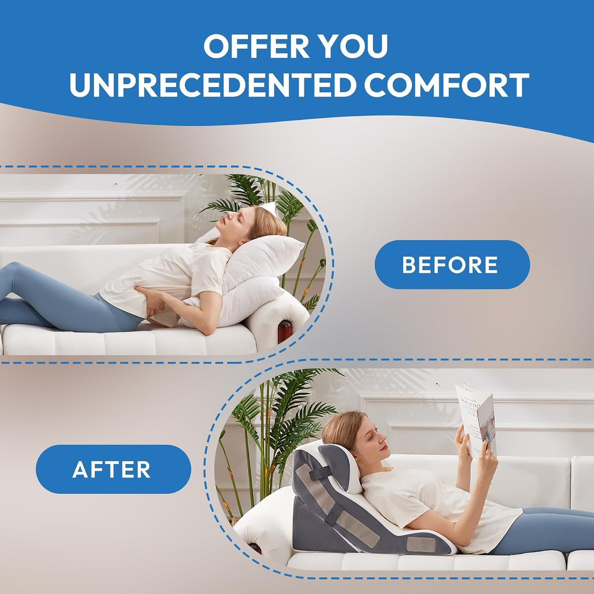 Ahpmeoa Wedge Pillow Set for After Surgery, Back Pillow for Bed Sitting up, 10-in-1 Foam Wedge Pillow for Acid Reflux & Back Pain Relief, Post Surgery Pillow for GERD & Snoring, White