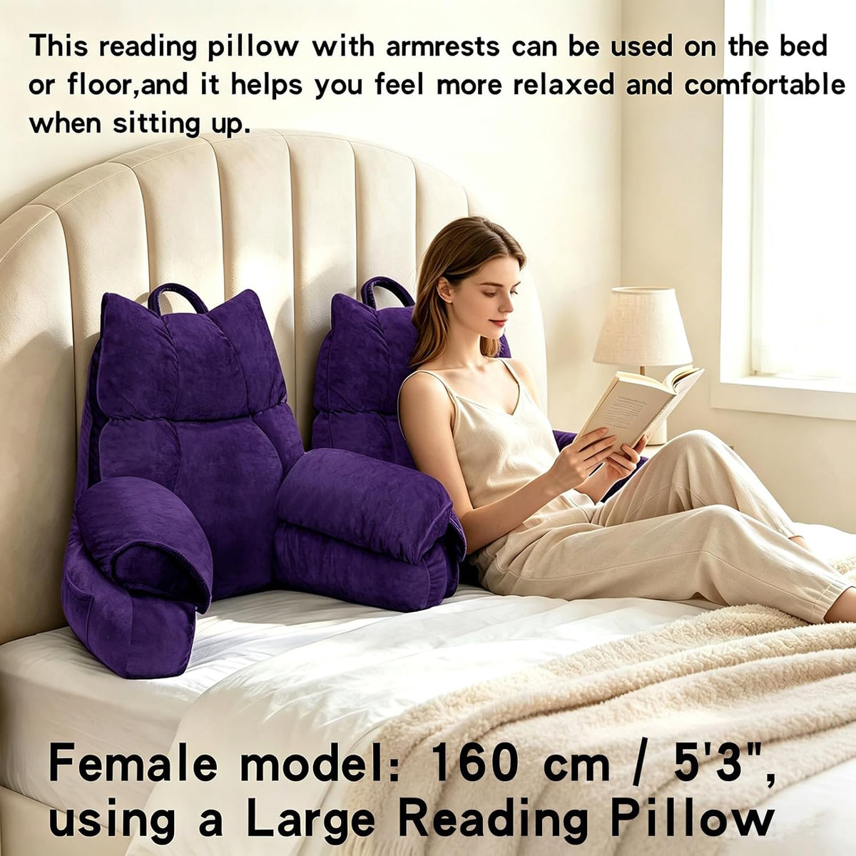 Reading Pillow for Bed with Arms, Back Support, Memory Foam（Grey Black）