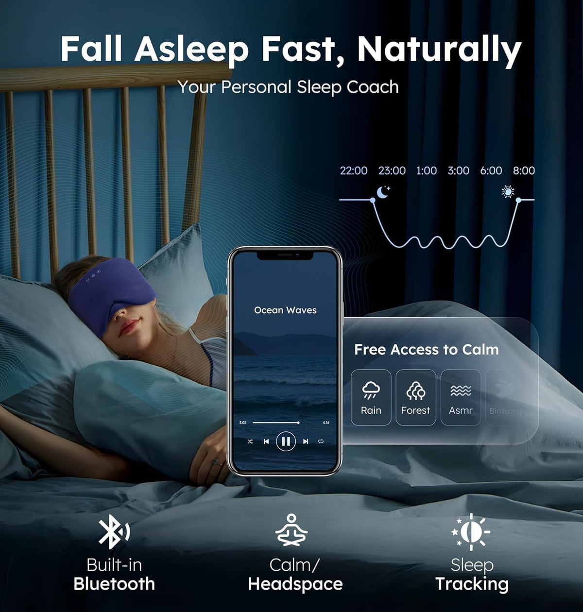 Luxury Bluetooth 5.4 Sleep Mask for Adults - Ice Fiber Cooling & HD Sound, 100% Light Blocking Adjustable Eye Cover for Travel & Side Sleepers - Soft Sleep Headphones with 10H Playtime