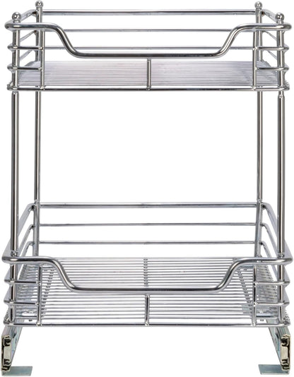 Household Essentials Glidez Multipurpose Chrome-Plated Steel Pull-Out/Slide-Out Storage Organizer for Cookware and Bakeware - 2-Tier Design - Fits Standard Size Cabinet or Shelf, Chrome