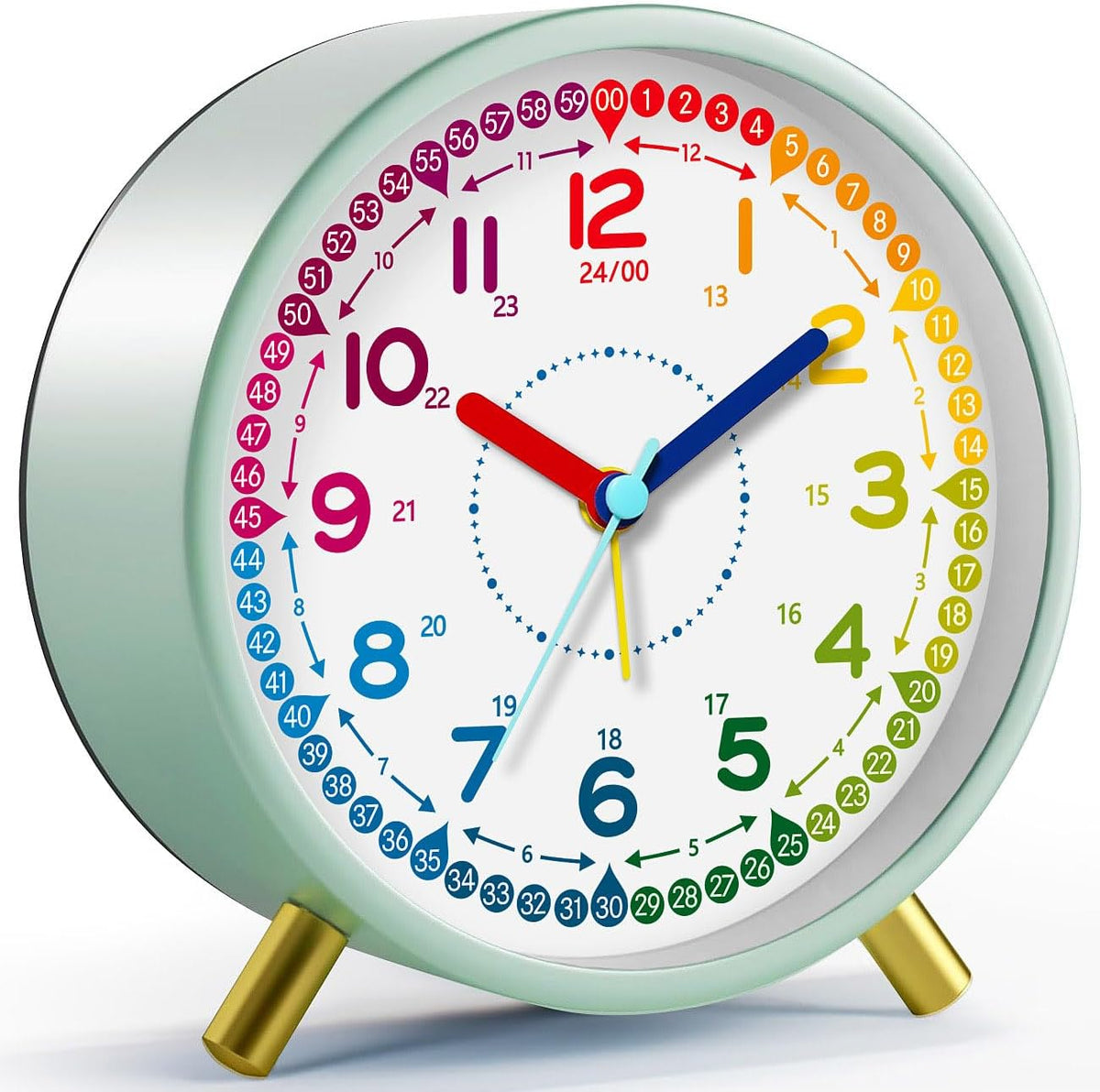 Kids Alarm Clock, Silent Non-Ticking, Analog Learning Clock for School Beginners, Stylish Round Metal Clock, Easy to Read, Battery Operated, Loud Ringing Back to School Gifts