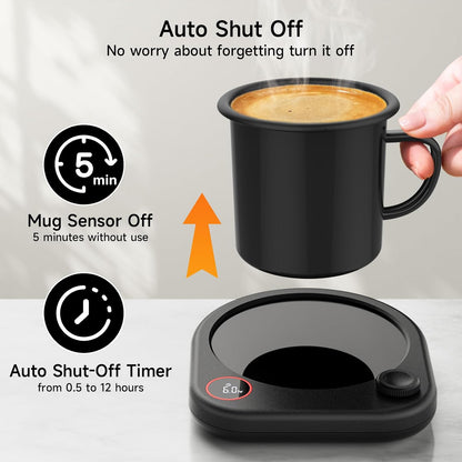 Coffee Mug Warmer for Desk, Cup Warmer with Temp Display & Timer | Coffee cup warmer plate with adjustable temperature, auto shut-off timer and mug sensor; also heats tea, milk and candle wax.