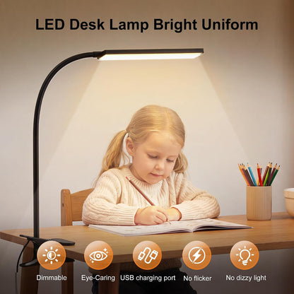 Vansuny Clip on LED Desk Lamp, Eye-Caring USB Reading Light for Home Office