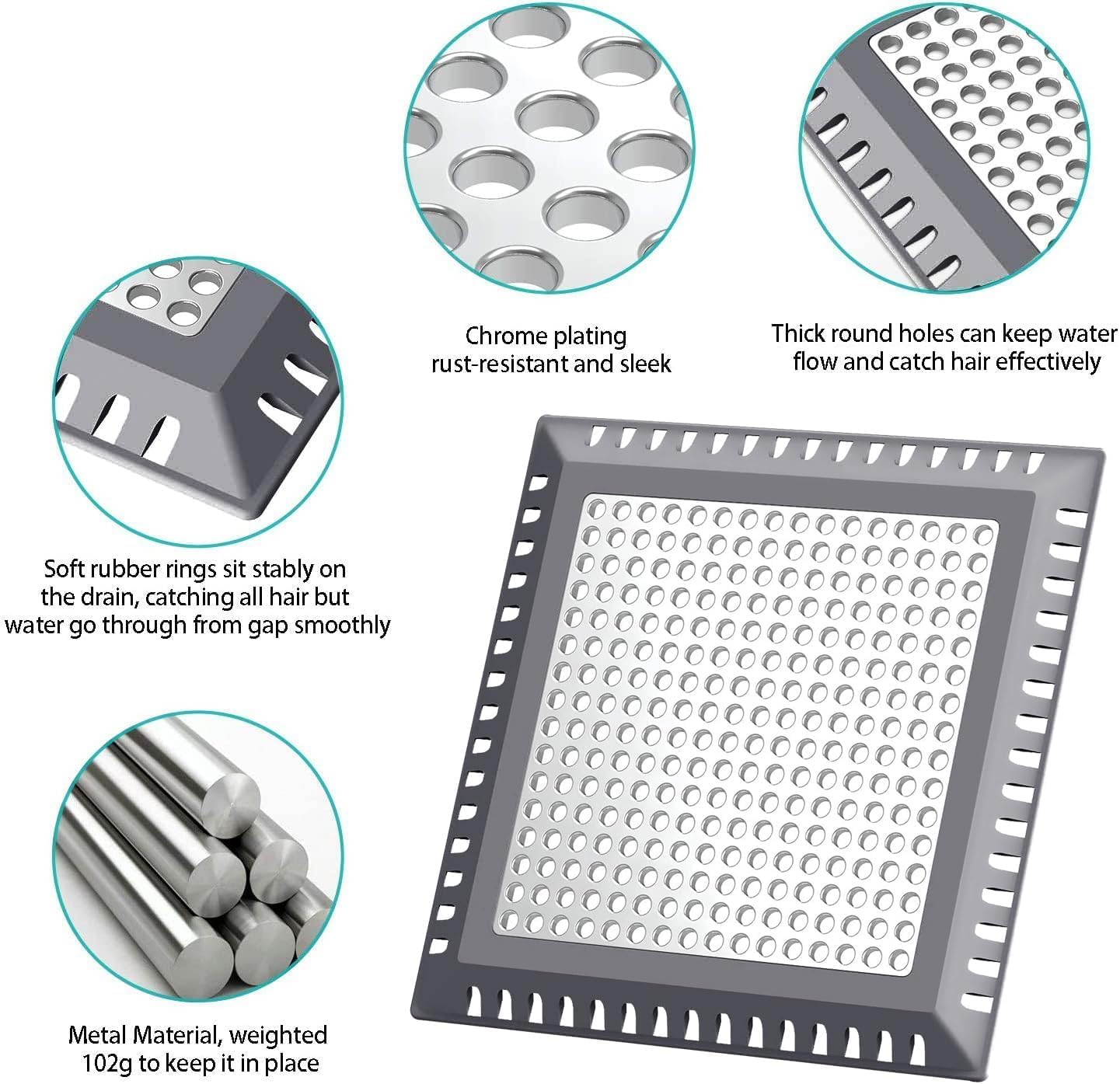 Aojuxix Shower Drain Hair Catcher/Drain Strainer/Shower Drain Cover | Stainless Steel and Silicone Hair Trap for Bathroom Floor Drain (Patented Product)