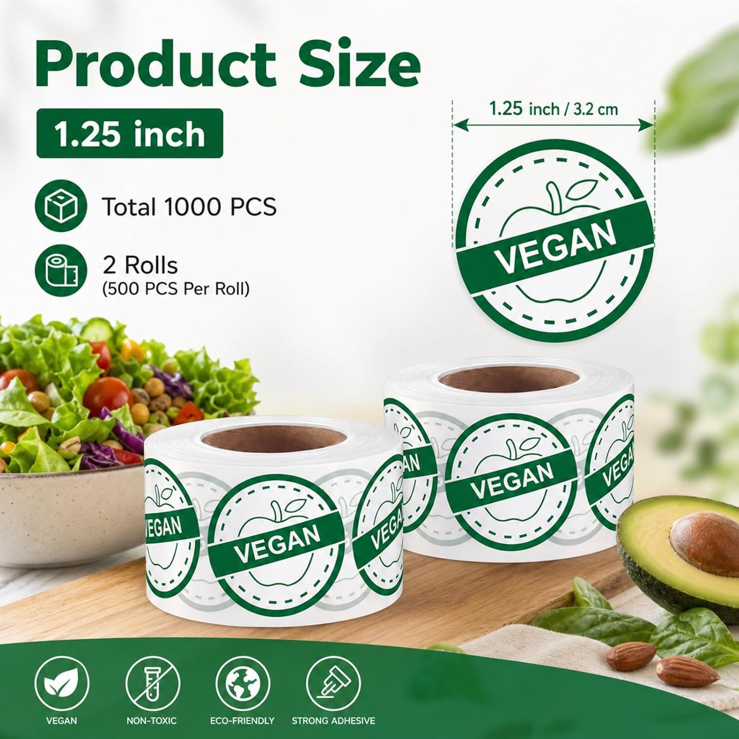 1000 PCS Gluten Free Stickers Bulk - 1.25 Inch Round Circle Gluten Free Rotation Dots Labels with Self Adhesive for Restaurants, Home Kitchen & Food Packaging, 2 Rolls(500 PCS Per Roll)