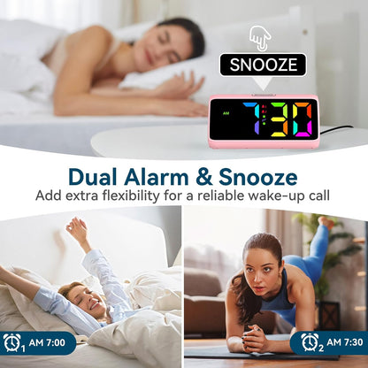 Netzu Loud Alarm Clock for Heavy Sleepers, RGB Alarm Clocks for Bedrooms Seniors Kids, Plug in Digital Clock with 5 Dimmers, 2 Alarms, 4 Volumes and Snooze