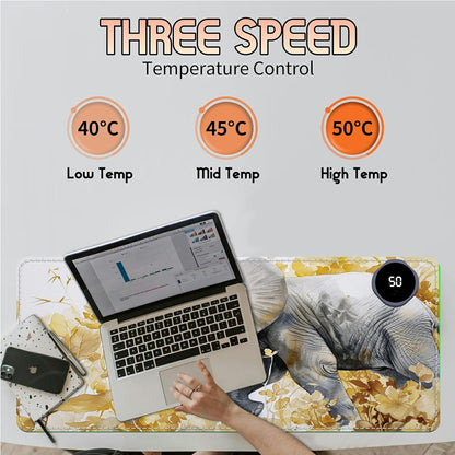 Heated Desk Pad Heated Large Mouse Pad, Electric Quickly Warm Desk Mat with 3 Levels Heating 3 Hours Auto Shut-Off, 31.5" x 13" Warm Gaming Mousepad Hand Foot Warmer, Baby Elephant
