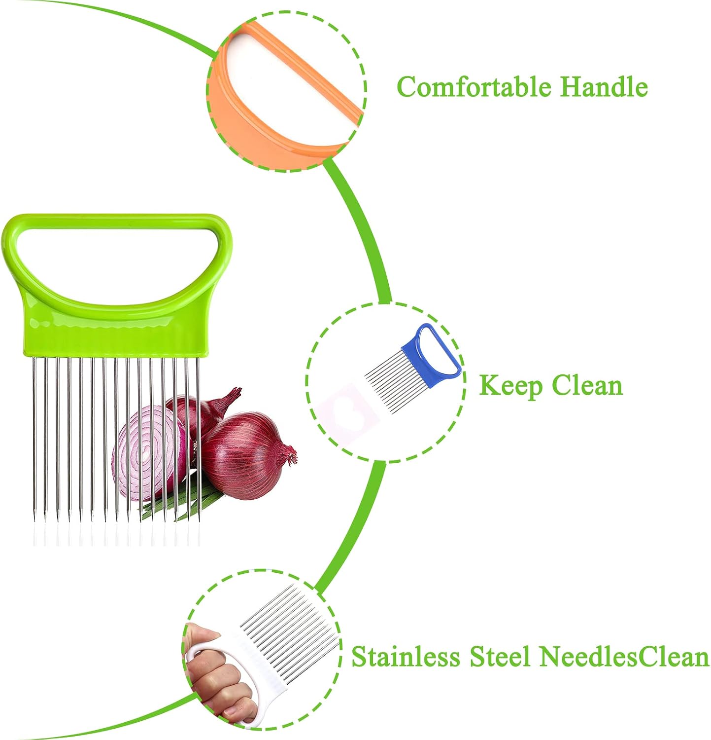 4 Pcs Onion Slicer, TACYKIBD Stainless Steel Onion Slice Holder and Tomato Slicer, Food Slice Assistant Onion Holder for Slicing Fruit Vegetable Lemon Meat Potato, Kitchen Cooking Tools Gadgets