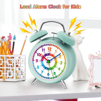 Peakeep Loud Alarm Clock for Heavy Sleepers Adults, Metal 4.5 Inches | Twin Bell Battery Operated Analog Alarm Clocks for Bedrooms Kids' Room Decoration (Jewel Blue)