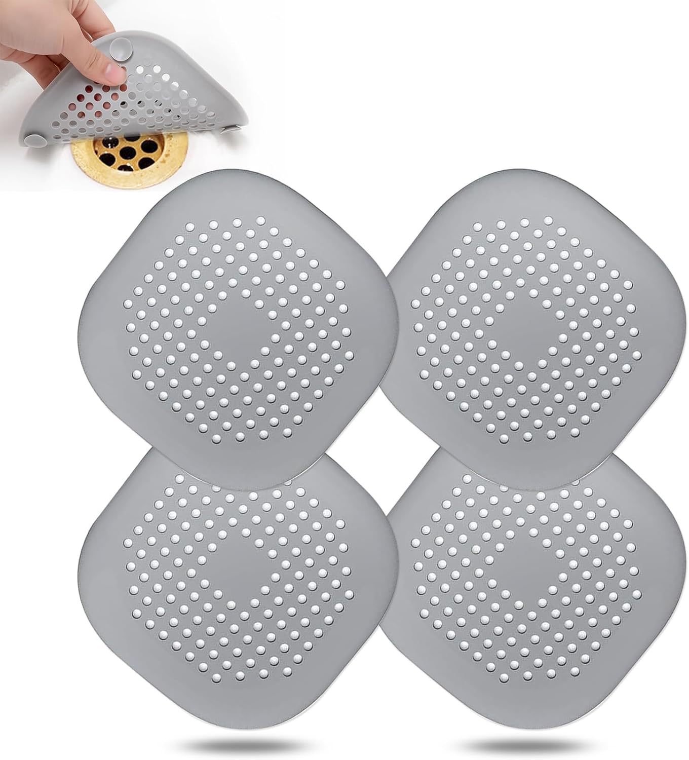 Bovinde Hair Drain Catcher,Square Cover for Shower 2 Pack (Black) | Drainer Cover Silicone Hair Stopper with Suction Cups,Protector Accessories,Easy to Install Suit for Bathroom,Bathtub,Sink