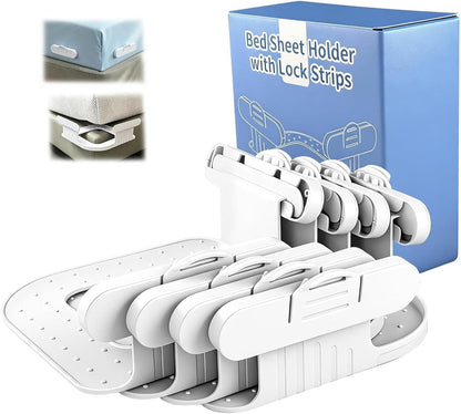 Bed Sheet Holders for Corners, 4 Pack Fitted Sheet Grippers with 8 Locks