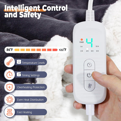 Wearable Heated Blanket with Foot Pocket, Electric Wearable Throw Blanket with Sleeves, Hood, Portable Heated Blanket with 8 Heat Settings, 1-10 Hours Auto Shut-off, Gift for Family, Friends, 50*70"