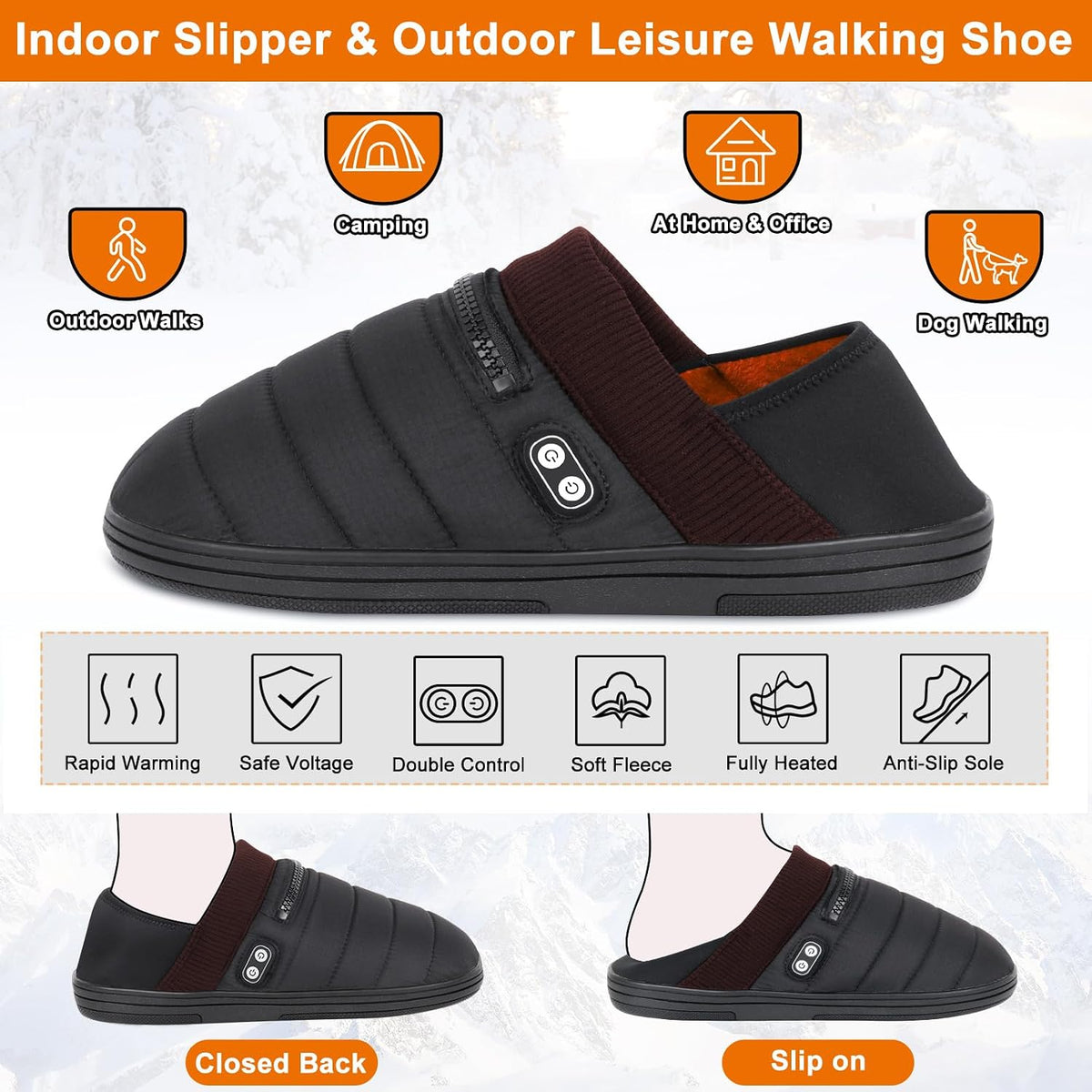 Heated Slippers,BIAL Unisex Electric Heating Pad for Feet,Rechargeable Battery Shoes Heat Foot Warmer Feet Warmer Winter Slippers Cold Weather Slipper for Men Women