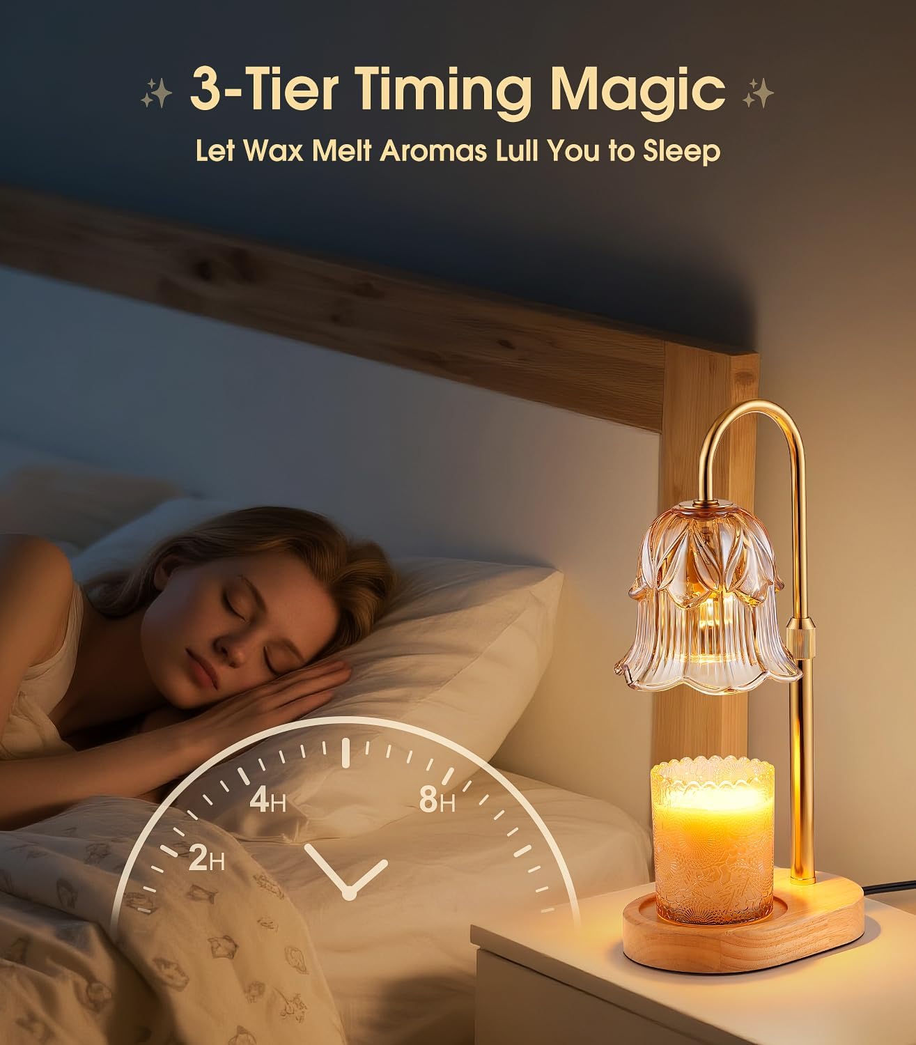 Candle Warmer Lamp Adjustable Timer - Electric Flower Glass Candles Light | Height Adjustable Dimmable Vintage Base Modern Wax Candles Jar Top Warmers Wax Melts Birthday Women Mom House Warming Gifts