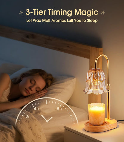 Candle Warmer Lamp Adjustable Timer - Electric Flower Glass Candles Light