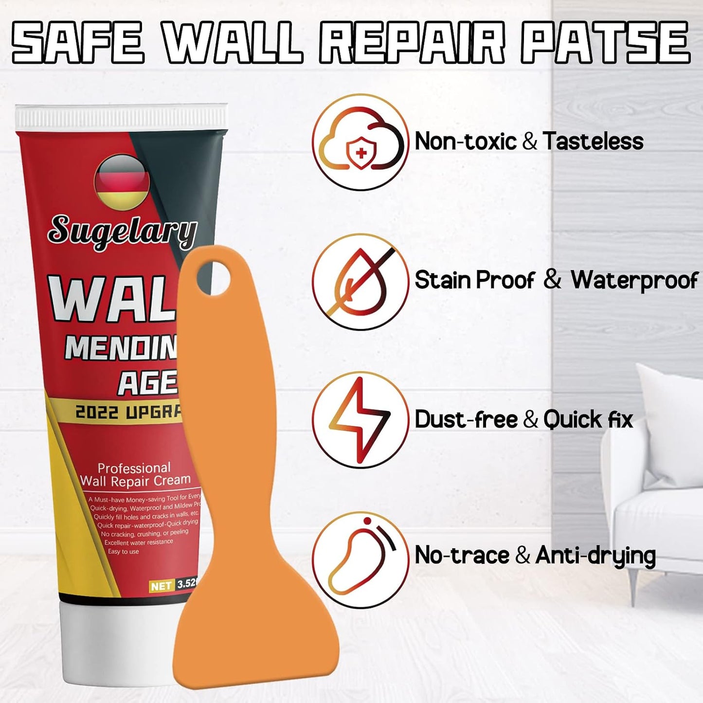 Drywall Patch Repair Kit with Scraper, Wall Spackle Repair Paste, Wall Mending Agent Quick and Easy Solution to Fill the Holes for Home Wall, Plaster Dent Repair and Wood Scratch Repair