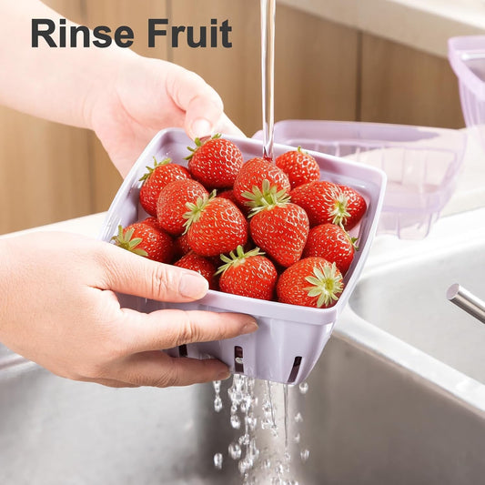 Berry Basket, 3-in-1 Fruit Colander with Holes, Berry Keeper with Colander | 1.1 Qt Vented Fruit Keeper, Lightweight Berry Bowl, Wash Drain & Store Strawberries, Blueberries, Grapes, Dishwasher safe