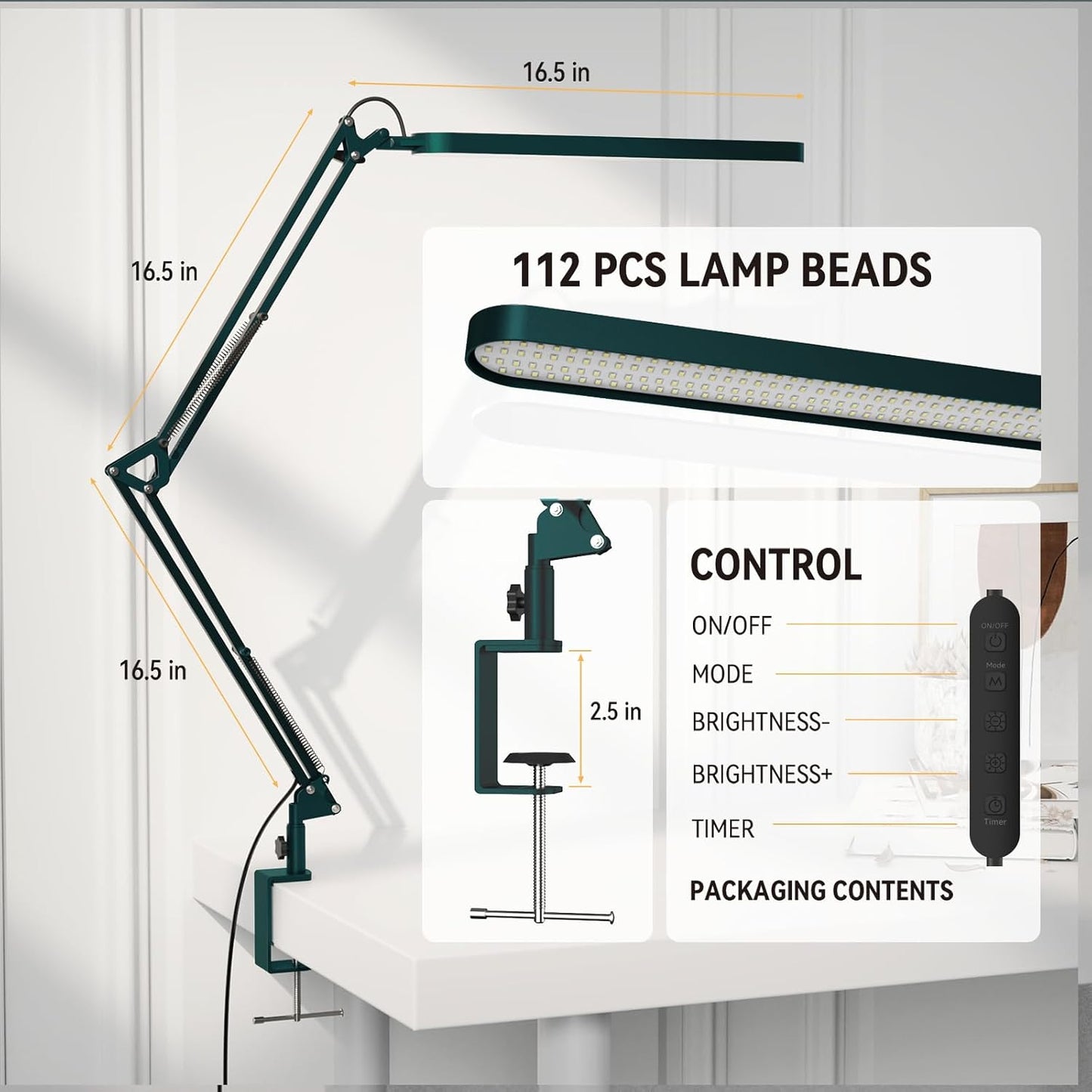SKYLEO Desk Lamp for Home Office, Eye Comfortable LED Desk Light for Long Hours, Adjustable Swing Arm with Memory Function, Black