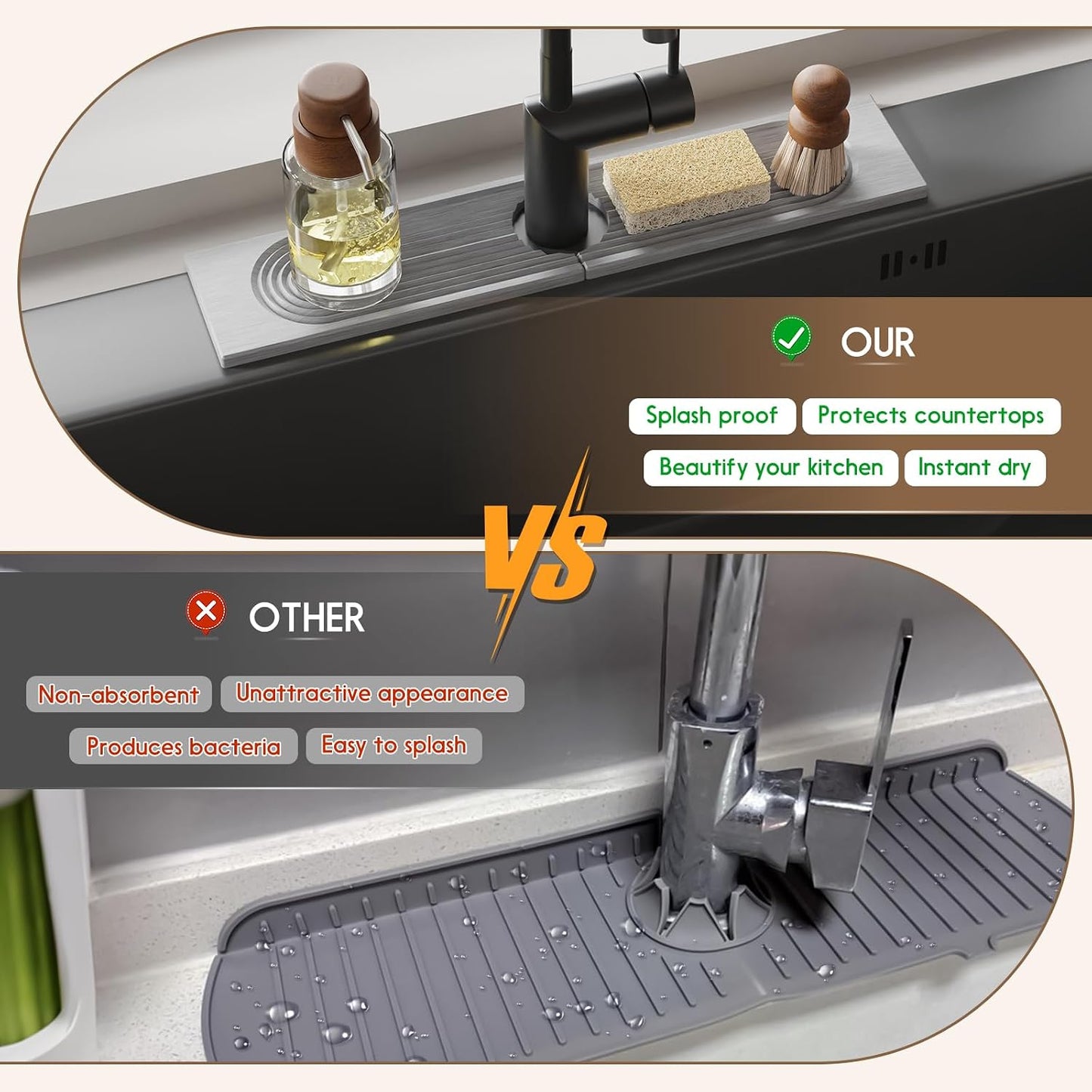 Faucet Mat for Kitchen Sink, Diatomite Quick Drying Tray , 15.8 Inch Kitchen Sink Splash Guard and Bathroom Stone Trays for Counter. Super Absorben.White.