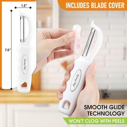 Spring Chef Swivel Potato Peeler for Kitchen with Ergonomic Handle, White | Premium Vegetable Peeler w/ Sharp Stainless Steel Blades, Multifunctional Food Peeler for Apple, Carrot, Cucumber, Fruit
