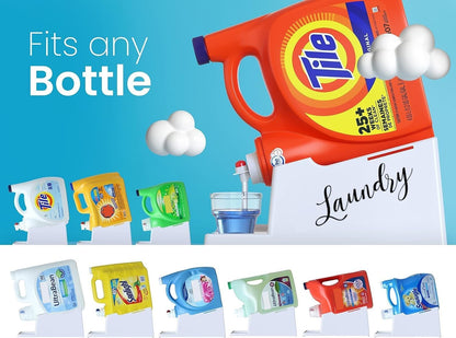 Skywin Liquid Laundry Detergent Holder Stand - 1 Pack - Black with Print | Easy Pouring, Rubber Feet, Angled Stand, Fabric Softener Dispenser for Laundry Room Organization & Storage