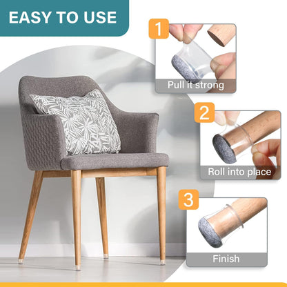 Ansible 24 Pcs Chair Leg Floor Protectors Square | Silicone Felt Furniture Leg Pads Caps Covers for Hardwood Floors (Fit:1-1/16" to 1-5/8")