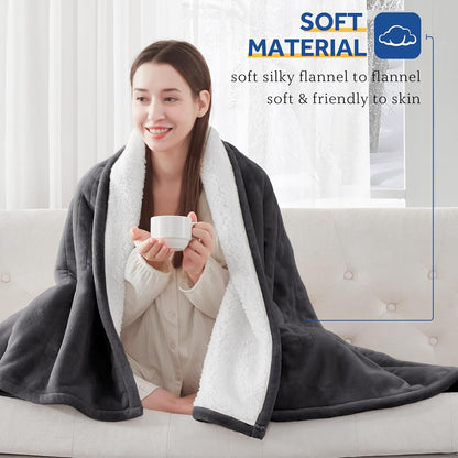 Sealy Electric Throw Blanket Heated Flannel & Sherpa Auto Shutoff 50"x60"
