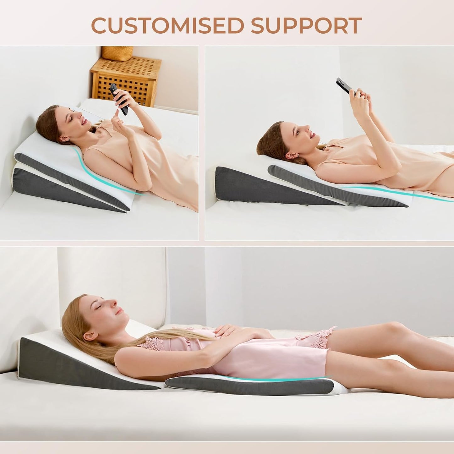 Vekkia Wedge Pillow for Sleep Apnea&Back Pain,Memory Foam Pillow Wedge,2PCS | 7.5'' Adjustable Triangle Pillow for Acid Reflux, GERD, Snoring, Surgery Recovery, Leg Elevation, 2 Heights&Softness Options