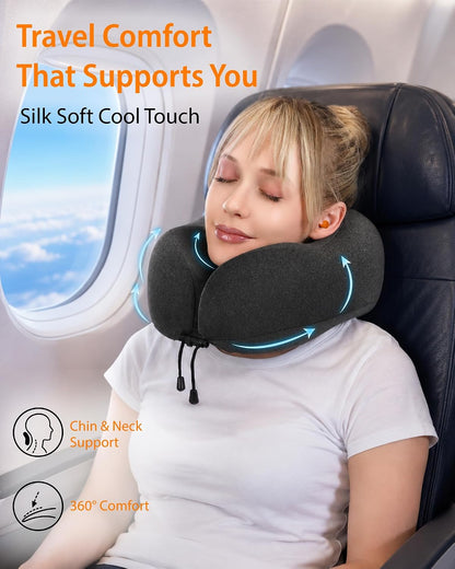 MLVOC Airplane Travel Neck Pillow for Sleeping, 3D-Eye Mask & Earplugs Kit