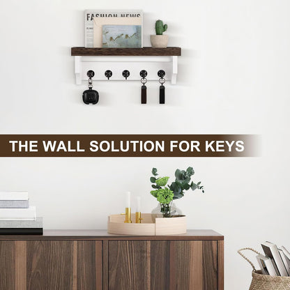 Key and Mail Holder Wall Mount, Mail Organizer with 5 Key Hooks | Key Holder with Shelf, Key Holder for Coat, Dog Leash, Home Decor Rack, Entry Way Organizer