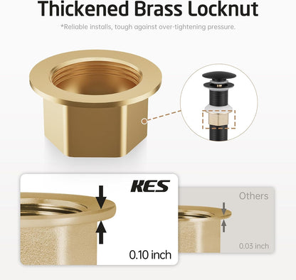 KES All Metal Bathroom Sink Drain with Strainer Basket Hair Catcher Anti Clog Pop Up Drain Stopper for Lavatory Vanity Vessel Sink with Overflow, Rustproof 18/8 Stainless Steel Matte Black S2013A-BK