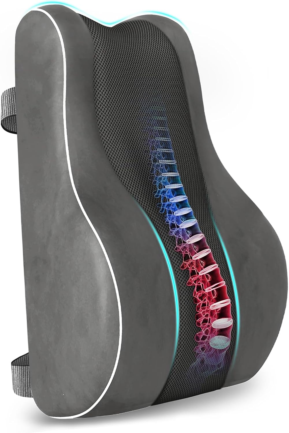 CloudBliss Lumbar Support Pillow, Memory Foam for Office Chair, Black | Ergonomic High-Density Memory Foam, Adjustable Straps, Washable Mesh Cover, Lower Back Support for Office, Gaming & Car Seat