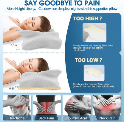 CHxxy Memory Foam Pillows, Cervical Pillow for Neck & Shoulder Pain Relief | Ergonomic Contour Bed Pillow, Soft for Side Sleep Stomach Sleeping and Back Sleeper-Queen Size&Grey