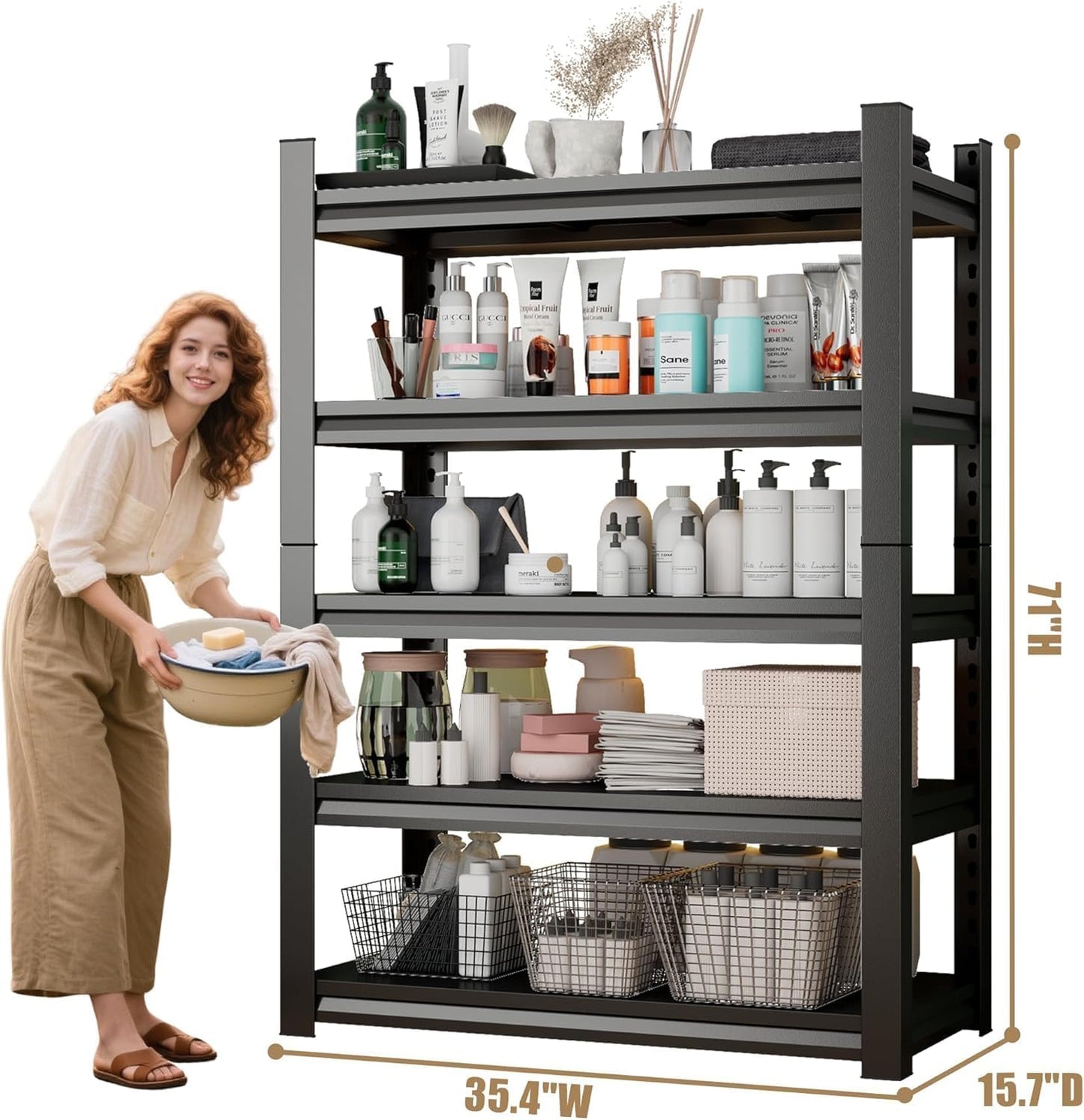 Over Washer and Dryer Shelves, 4 Tiers Adjustable Height Laundry Room Storage and Organizer Standing Shelf, Metal Freestanding Space Saving Organizers Shelf (4-Tier 63" H*45" W*15.7" D)