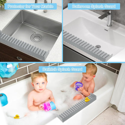 Silicone Faucet Splash Guard 4" x 30", Faucet Water Catcher Mat, Longer Silicone Sink Mat for Kitchen, Bathroom, Laundry Room, Farmhouse for Quartz Kitchen Sink（Gray）
