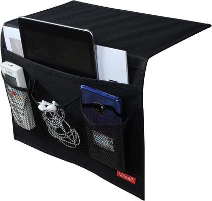 Bedside Storage Organizer with Pockets, Bedside Caddy, Table Cabinet Storage Organizer, TV Remote Control, Phones, Magazines, Tablets, Accessories, Grey