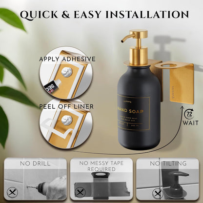 Shower Shampoo Dispenser Wall Mounted – 3 Refillable 16.9 oz Clear Bottles with Stainless Steel Pumps & No-Drill Adhesive Holders – Soap Dispenser Set for Bathroom (3 X Clear/Silver)