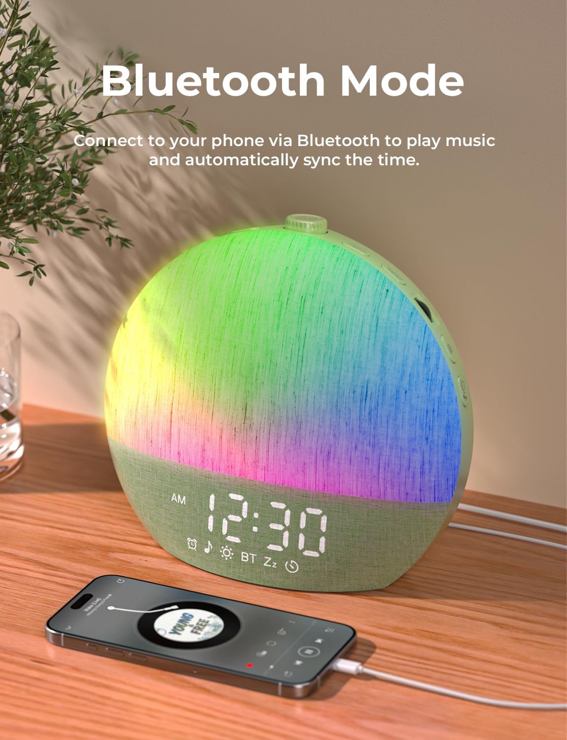 LIORQUE Wake Up Light Sunrise Alarm Clock for Bedrooms with BT Speaker