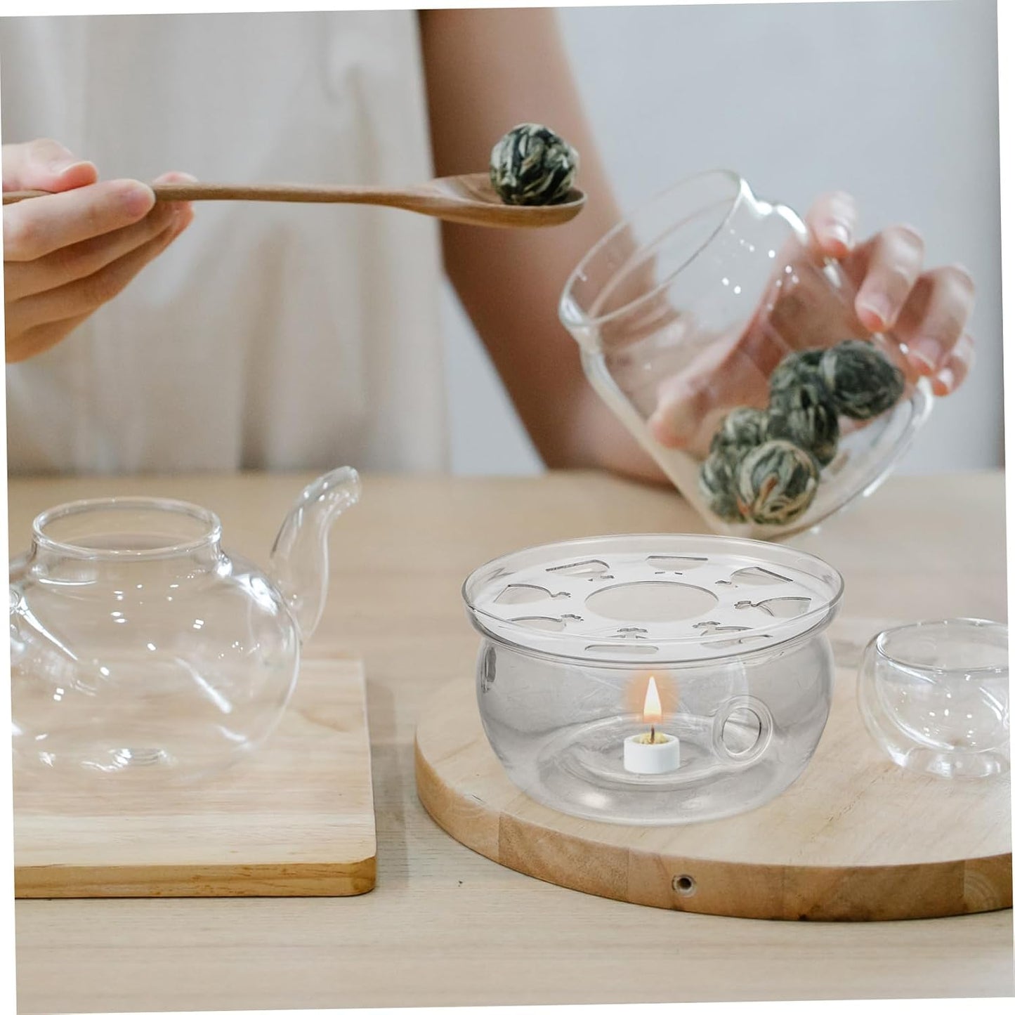 Luxshiny Transparent Teapot Warmer Insulation Base Elegant Design for Heating Tea Kettles Glass Material for Home Use and Desktop Decoration
